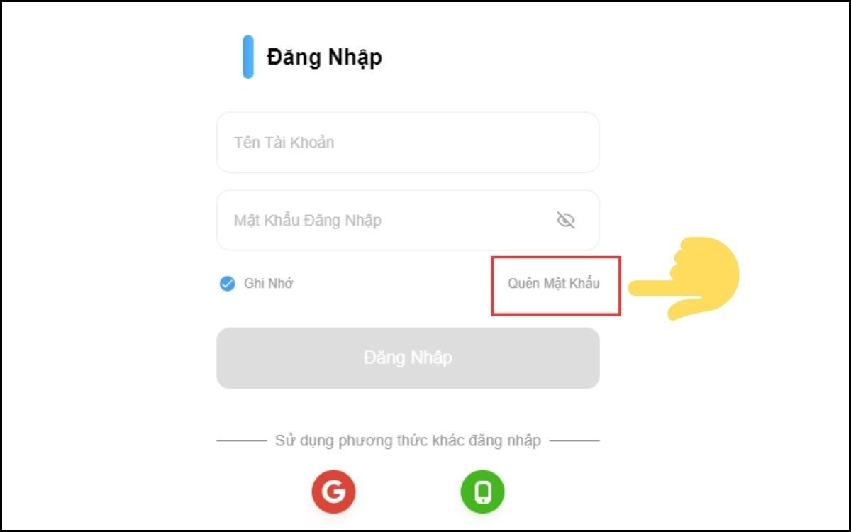 sử dụng chức năng quên mật khẩu 8xbet